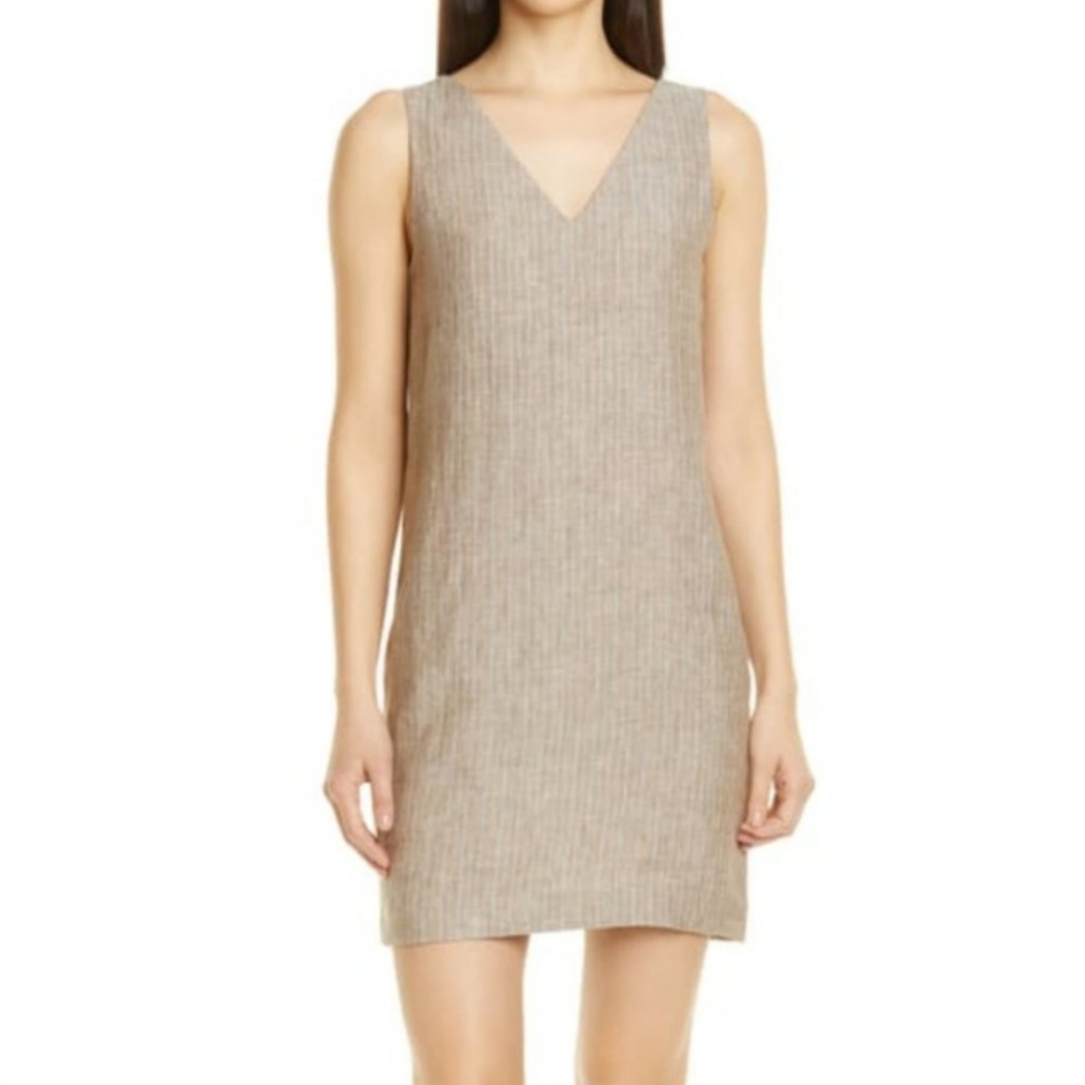 THEORY Multi Stripe  Linen V Neck Shift Dress